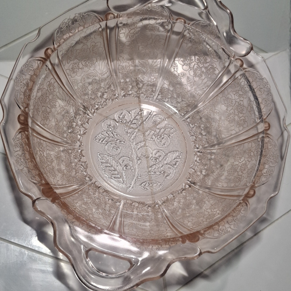 Vintage Jeannet Glass Pink Cherry Blossom Bowl